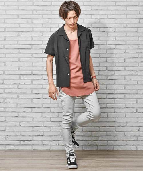 MinoriTY(マイノリティ)の「抗菌防臭加工ワッフルロング丈タンクトップ ノースリーブ(タンクトップ・メンズ・オフホワイト/ベージュ/ネイビー/ブラック/ピンク/カーキ/杢グレー・L/XL/M)」の13枚目の写真