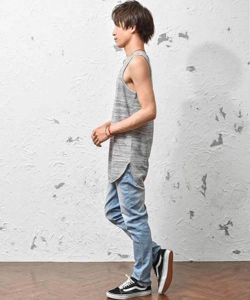 MinoriTY(マイノリティ)の「抗菌防臭加工ワッフルロング丈タンクトップ ノースリーブ(タンクトップ・メンズ・オフホワイト/ベージュ/ネイビー/ブラック/ピンク/カーキ/杢グレー・L/XL/M)」の14枚目の写真