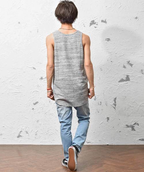 MinoriTY(マイノリティ)の「抗菌防臭加工ワッフルロング丈タンクトップ ノースリーブ(タンクトップ・メンズ・オフホワイト/ベージュ/ネイビー/ブラック/ピンク/カーキ/杢グレー・L/XL/M)」の15枚目の写真
