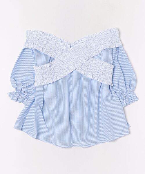 セール ストライプ切替シャーリングオフショルダーブラウス シャツ ブラウス Styleblock スタイルブロック のファッション通販 Zozotown