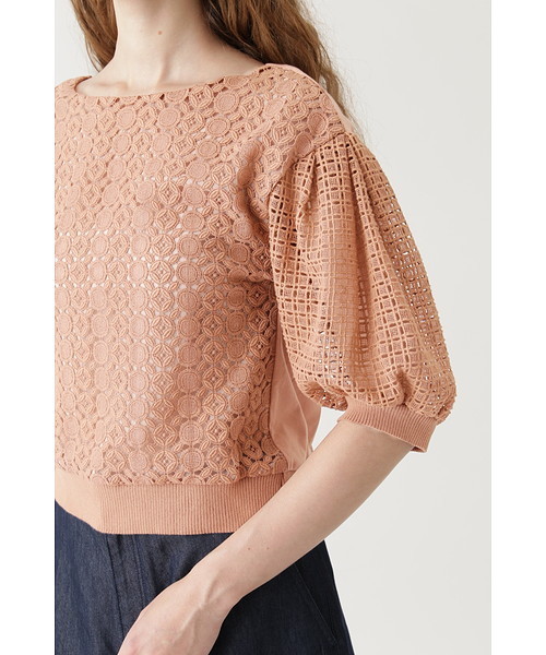 未使用品 ジルスチュアート JILL STUART ブラウス カットソー 七分袖 レース M テラコッタ 茶 /YM19 レディース JILLSTUART - ジルスチュアート ブラウス カットソー 七分袖