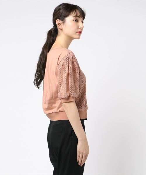 未使用品 ジルスチュアート JILL STUART ブラウス カットソー 七分袖 レース M テラコッタ 茶 /YM19 レディース JILLSTUART - ジルスチュアート ブラウス カットソー 七分袖