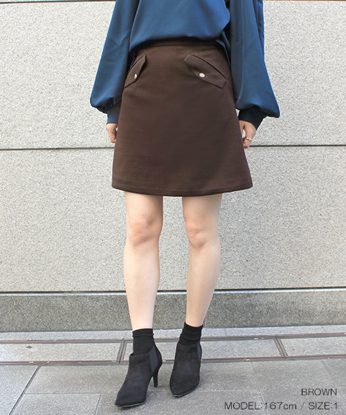 RANDA（ランダ）の「釦ポケット台形スカート（スカート・レディース・ブラウン/オレンジ/チェック・0/1）」の2枚目の写真