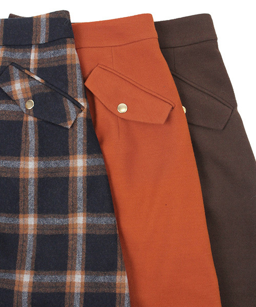RANDA（ランダ）の「釦ポケット台形スカート（スカート・レディース・ブラウン/オレンジ/チェック・0/1）」の9枚目の写真