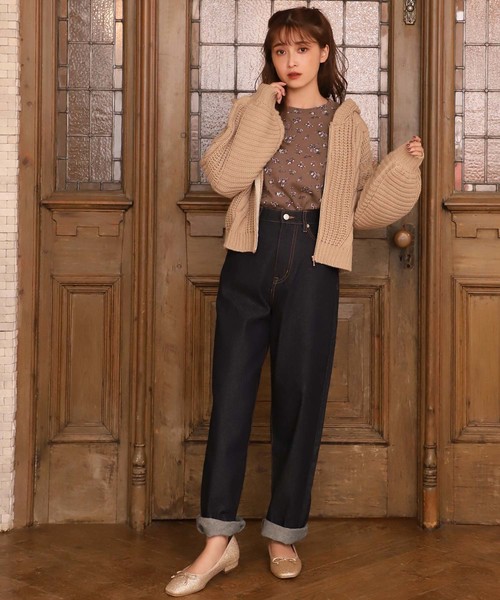 one after another NICE CLAUP（ワンアフターアナザーナイスクラップ）の「ケーブルニットパーカー（カーディガン/ボレロ・レディース・オフホワイト/モカ/ベージュ・FREE）」の5枚目の写真