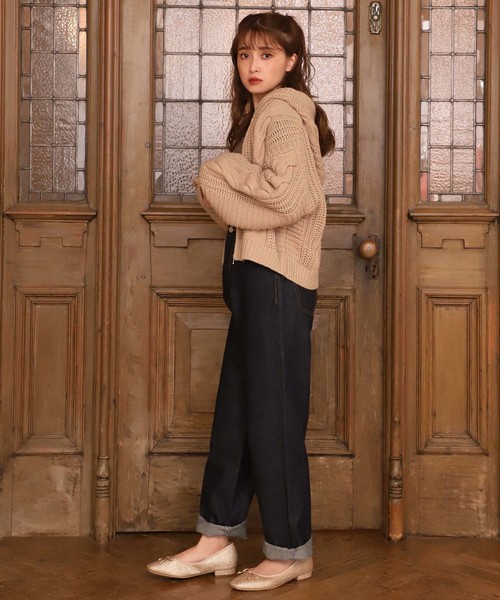 one after another NICE CLAUP（ワンアフターアナザーナイスクラップ）の「ケーブルニットパーカー（カーディガン/ボレロ・レディース・オフホワイト/モカ/ベージュ・FREE）」の6枚目の写真