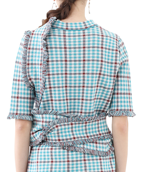 TAN(タン)の「【TAN(タン)】チェッカーホルターネック 19SS-8(ベスト・レディース・ブルー/マスタード/オレンジ・FREE)」の6枚目の写真