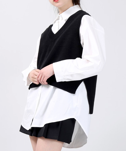 DING(ディング)の「DING/ショートニットベスト(ベスト・レディース・ブルー/オレンジ/ホワイト/ブラック・FREE)」の3枚目の写真