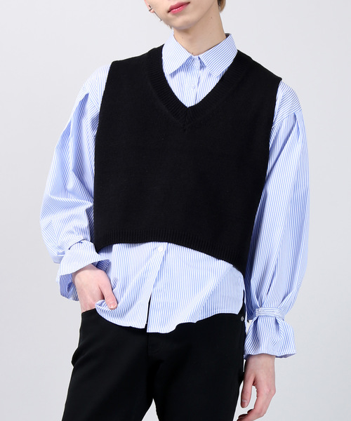 DING(ディング)の「DING/ショートニットベスト(ベスト・レディース・ブルー/オレンジ/ホワイト/ブラック・FREE)」の8枚目の写真