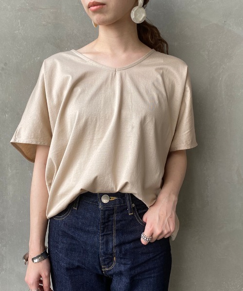 JF Ready Made（ジェイエフレディメイド）の「[JF READY MADE/ジェイエフレディメイド] ハイゲージフレンチVネックTシャツ（Tシャツ/カットソー・レディース・チャコールグレー/ブラック/ベージュ/ブラウン/オフホワイト/ホワイト/カーキ・F）」の2枚目の写真