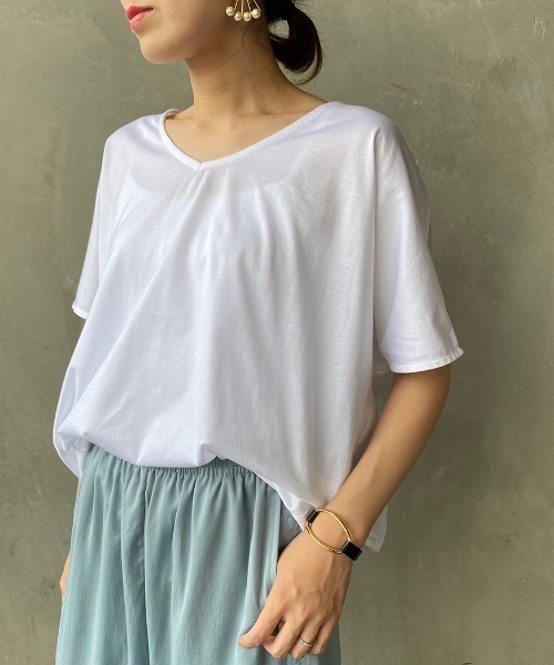 JF Ready Made（ジェイエフレディメイド）の「[JF READY MADE/ジェイエフレディメイド] ハイゲージフレンチVネックTシャツ（Tシャツ/カットソー・レディース・チャコールグレー/ブラック/ベージュ/ブラウン/オフホワイト/ホワイト/カーキ・F）」の3枚目の写真