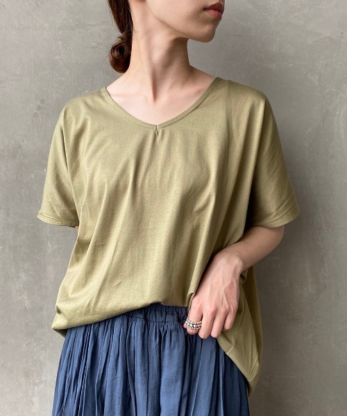 JF Ready Made（ジェイエフレディメイド）の「[JF READY MADE/ジェイエフレディメイド] ハイゲージフレンチVネックTシャツ（Tシャツ/カットソー・レディース・チャコールグレー/ブラック/ベージュ/ブラウン/オフホワイト/ホワイト/カーキ・F）」の7枚目の写真