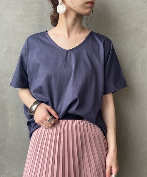 JF Ready Made（ジェイエフレディメイド）の「[JF READY MADE/ジェイエフレディメイド] ハイゲージフレンチVネックTシャツ（Tシャツ/カットソー・レディース・チャコールグレー/ブラック/ベージュ/ブラウン/オフホワイト/ホワイト/カーキ・F）」の14枚目の写真