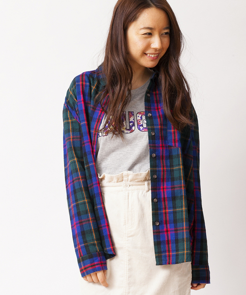 WEGO（ウィゴー）の「WEGO/ネルチェックBIGシャツ（シャツ/ブラウス・レディース・ブラック/グリーン/グリーン系その他/レッド/レッド系その他・FREE）」の4枚目の写真