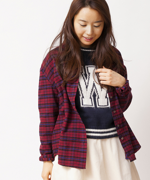 WEGO（ウィゴー）の「WEGO/ネルチェックBIGシャツ（シャツ/ブラウス・レディース・ブラック/グリーン/グリーン系その他/レッド/レッド系その他・FREE）」の5枚目の写真