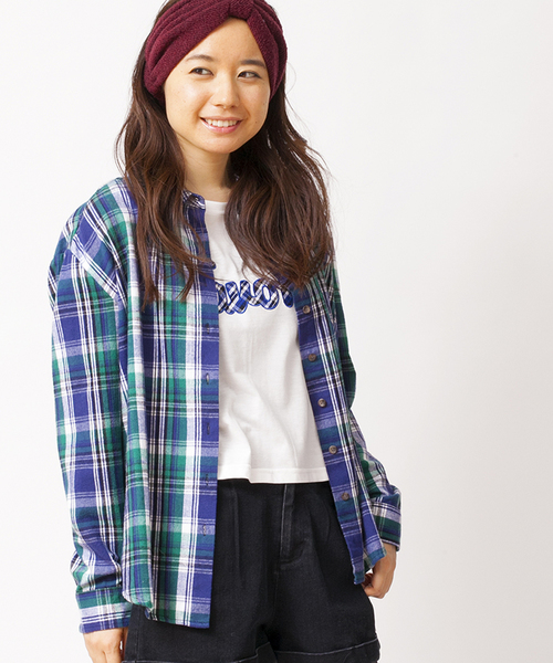 WEGO（ウィゴー）の「WEGO/ネルチェックBIGシャツ（シャツ/ブラウス・レディース・ブラック/グリーン/グリーン系その他/レッド/レッド系その他・FREE）」の3枚目の写真