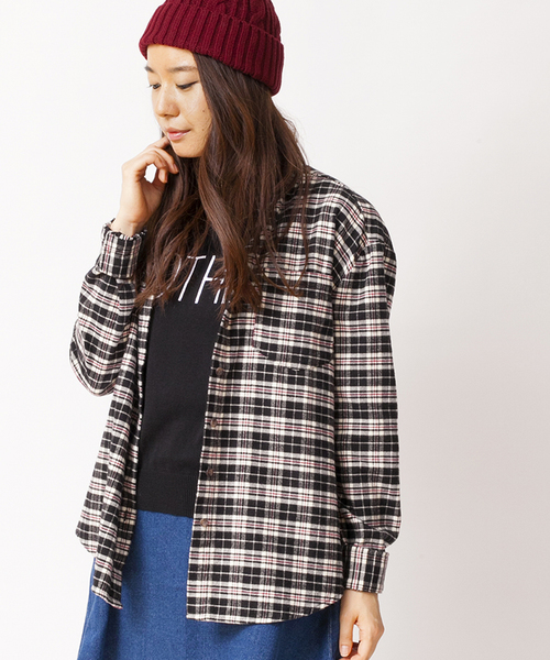 WEGO（ウィゴー）の「WEGO/ネルチェックBIGシャツ（シャツ/ブラウス・レディース・ブラック/グリーン/グリーン系その他/レッド/レッド系その他・FREE）」の2枚目の写真