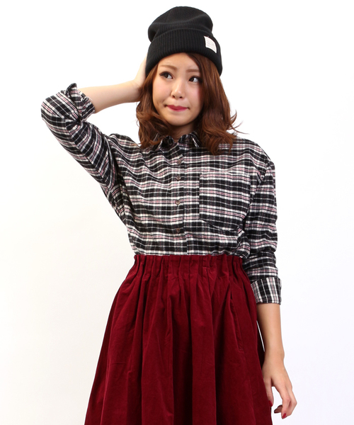 WEGO（ウィゴー）の「WEGO/ネルチェックBIGシャツ（シャツ/ブラウス・レディース・ブラック/グリーン/グリーン系その他/レッド/レッド系その他・FREE）」の12枚目の写真