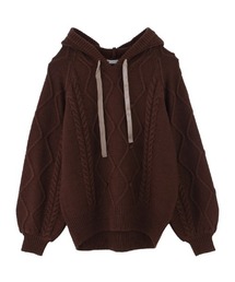 ケーブル編みニットパーカー