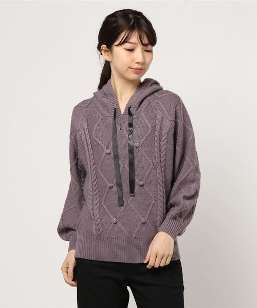 axes femme(アクシーズファム)の「ケーブル編みニットパーカー(ニット/セーター・レディース・ラベンダー/ブラウン/ベージュ/グレー・MEDIUM)」の8枚目の写真