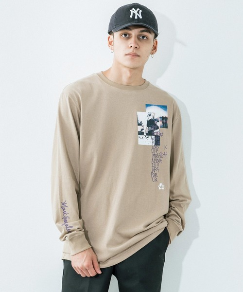 Mark Gonzales(マーク・ゴンザレス)の「Mark Gonzales/マークゴンザレス Happy Poem プリント オーバーサイズ長袖TEE(Tシャツ/カットソー・メンズ・ブラック/ホワイト/ワイン/オレンジ/グレイッシュブルー/ベージュ・M/XL/L)」の4枚目の写真