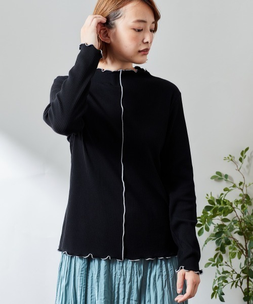 cepo（セポ）の「フリルメローハイネックＴｅｅ（Tシャツ/カットソー・レディース・ピンク/オフホワイト/ブラック・M）」の3枚目の写真