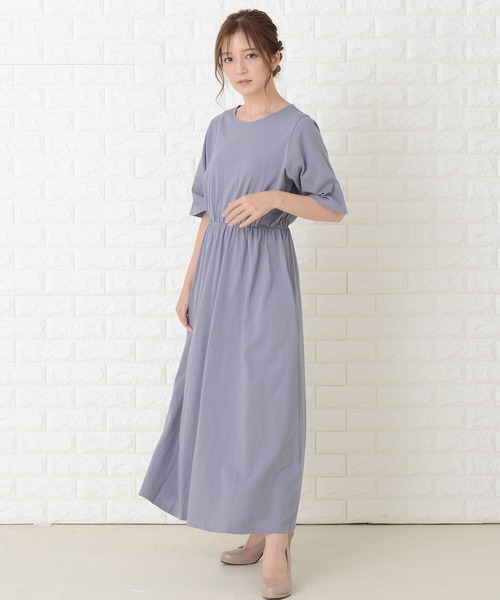 Lace Ladies（レースレディース）の「ゆったり半袖ロングワンピース（ワンピース・レディース・ベージュ/グリーン/ブルーグレー/ブラック・FREE）」の2枚目の写真