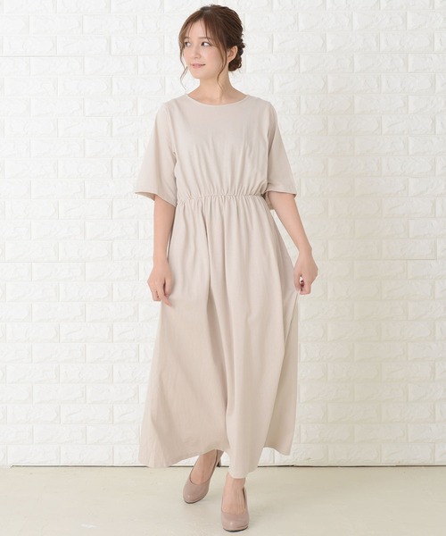 Lace Ladies（レースレディース）の「ゆったり半袖ロングワンピース（ワンピース・レディース・ベージュ/グリーン/ブルーグレー/ブラック・FREE）」の6枚目の写真