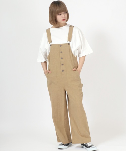 Dickies（ディッキーズ）の「Dickies◆フロントボタン綿麻リネンオーバーオール（サロペット/オーバーオール・レディース・ブラック/カーキ/アイボリー/キャメル・M/L）」の10枚目の写真