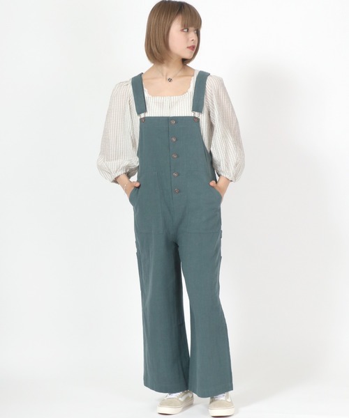 Dickies（ディッキーズ）の「Dickies◆フロントボタン綿麻リネンオーバーオール（サロペット/オーバーオール・レディース・ブラック/カーキ/アイボリー/キャメル・M/L）」の7枚目の写真