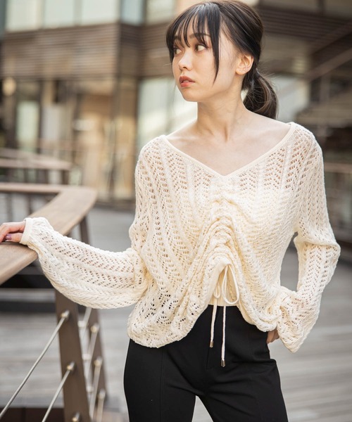 LIPSERVICE（リップサービス）の「ベアSETドロストシアーニット（ニット/セーター・レディース・ホワイト/ブラック/ベージュ・FREE）」の12枚目の写真