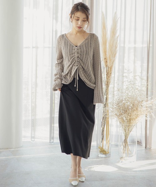 LIPSERVICE（リップサービス）の「ベアSETドロストシアーニット（ニット/セーター・レディース・ホワイト/ブラック/ベージュ・FREE）」の4枚目の写真