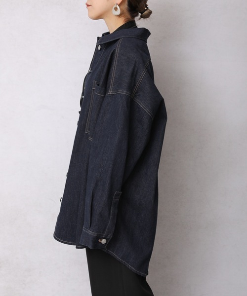 ap retro（アプレトロ）の「デニムビッグシャツジャケット【ZOZO限定商品】（デニムジャケット・レディース・インディゴブルー/ブルー・FREE）」の18枚目の写真