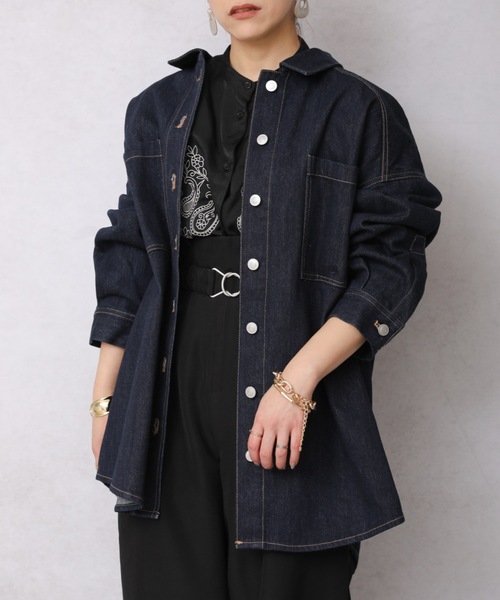 ap retro（アプレトロ）の「デニムビッグシャツジャケット【ZOZO限定商品】（デニムジャケット・レディース・インディゴブルー/ブルー・FREE）」の12枚目の写真