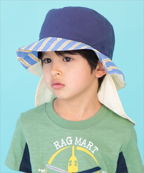 RAGMART(ラグマート)の「日よけ付きハット チェック ドット ストライプ(ハット・キッズ・ネイビー/クリーム/グリーン・50cm/54cm/52cm/48cm)」の1枚目の写真