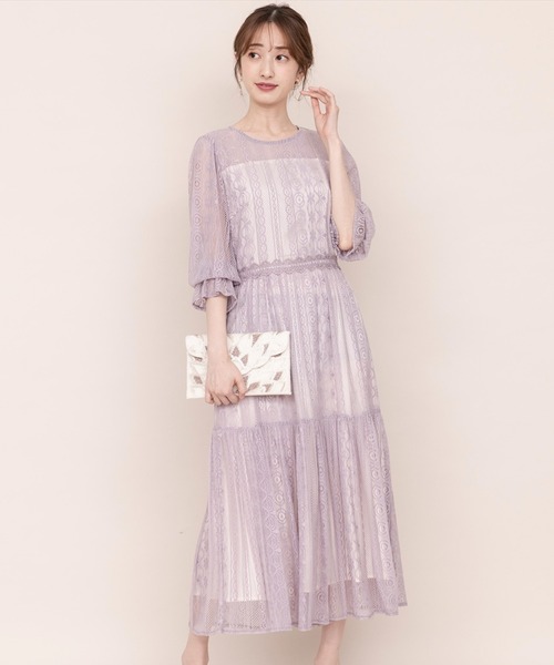 WILLSELECTION（ウィルセレクション）の「ストライプレース切替ドレス（ドレス・レディース・ブラック/サックスブルー/ミント/ラベンダー・MEDIUM）」の4枚目の写真