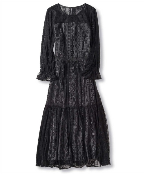 WILLSELECTION（ウィルセレクション）の「ストライプレース切替ドレス（ドレス・レディース・ブラック/サックスブルー/ミント/ラベンダー・MEDIUM）」の1枚目の写真
