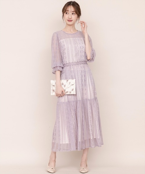WILLSELECTION（ウィルセレクション）の「ストライプレース切替ドレス（ドレス・レディース・ブラック/サックスブルー/ミント/ラベンダー・MEDIUM）」の5枚目の写真