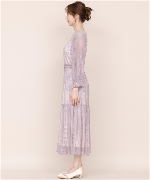 WILLSELECTION（ウィルセレクション）の「ストライプレース切替ドレス（ドレス・レディース・ブラック/サックスブルー/ミント/ラベンダー・MEDIUM）」の6枚目の写真