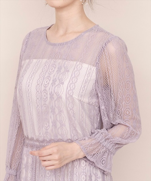 WILLSELECTION（ウィルセレクション）の「ストライプレース切替ドレス（ドレス・レディース・ブラック/サックスブルー/ミント/ラベンダー・MEDIUM）」の8枚目の写真
