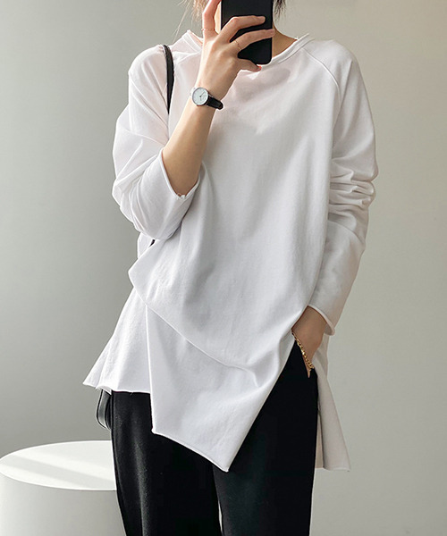 c.u.l(シーユーエル)の「【c.u.l:w】裾スリットラグラン無地カットソー culw33(Tシャツ/カットソー・レディース・ブラック/ホワイト・FREE)」の7枚目の写真