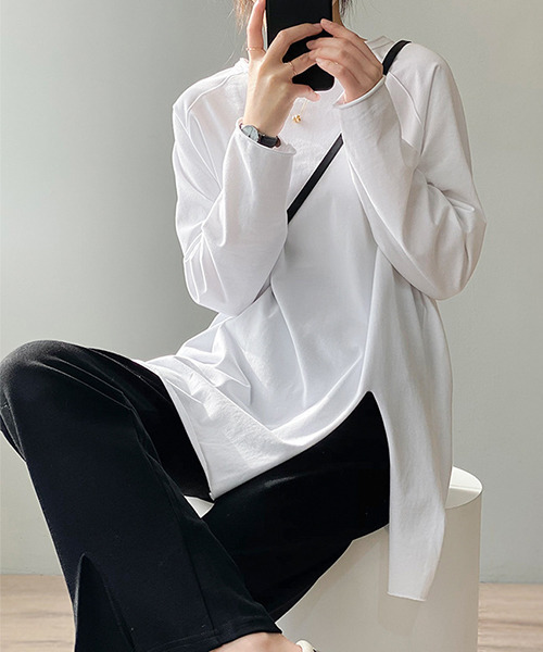 c.u.l(シーユーエル)の「【c.u.l:w】裾スリットラグラン無地カットソー culw33(Tシャツ/カットソー・レディース・ブラック/ホワイト・FREE)」の8枚目の写真
