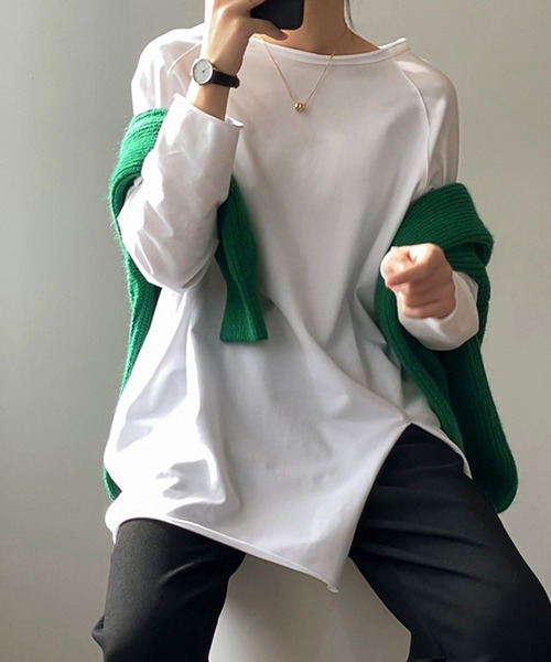 c.u.l(シーユーエル)の「【c.u.l:w】裾スリットラグラン無地カットソー culw33(Tシャツ/カットソー・レディース・ブラック/ホワイト・FREE)」の12枚目の写真