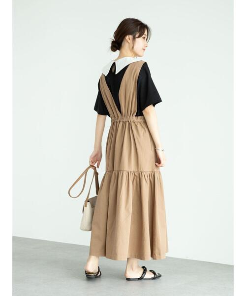 Sugar spoon（シュガースプーン）の「・SUGAR SPOON Vネックティアードジャンスカ＊（ワンピース・レディース・ベージュ/ブラック/グリーン・FREE）」の5枚目の写真