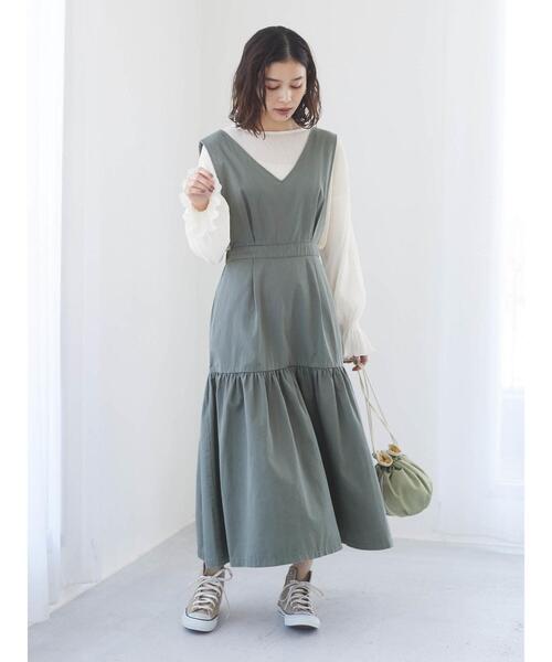 Sugar spoon（シュガースプーン）の「・SUGAR SPOON Vネックティアードジャンスカ＊（ワンピース・レディース・ベージュ/ブラック/グリーン・FREE）」の7枚目の写真