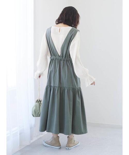 Sugar spoon（シュガースプーン）の「・SUGAR SPOON Vネックティアードジャンスカ＊（ワンピース・レディース・ベージュ/ブラック/グリーン・FREE）」の8枚目の写真