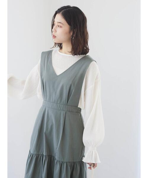 Sugar spoon（シュガースプーン）の「・SUGAR SPOON Vネックティアードジャンスカ＊（ワンピース・レディース・ベージュ/ブラック/グリーン・FREE）」の9枚目の写真