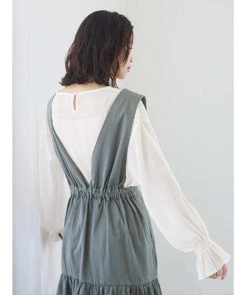 Sugar spoon（シュガースプーン）の「・SUGAR SPOON Vネックティアードジャンスカ＊（ワンピース・レディース・ベージュ/ブラック/グリーン・FREE）」の10枚目の写真