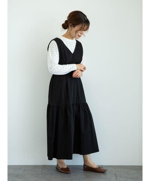 Sugar spoon（シュガースプーン）の「・SUGAR SPOON Vネックティアードジャンスカ＊（ワンピース・レディース・ベージュ/ブラック/グリーン・FREE）」の13枚目の写真