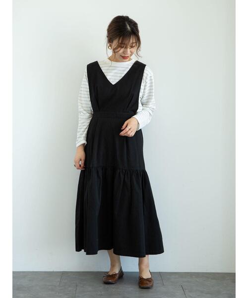 Sugar spoon（シュガースプーン）の「・SUGAR SPOON Vネックティアードジャンスカ＊（ワンピース・レディース・ベージュ/ブラック/グリーン・FREE）」の14枚目の写真